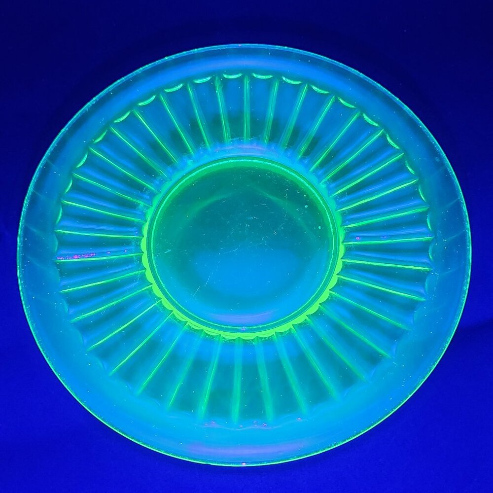 Vintage Uranium Depression Glass Green Striped Round Saucer